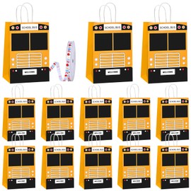 Augacage 12 Set Bus Goodie Bag Bus Gift Include 12 Bus Bags with Handles 12 Thank You Cards 1 Roll Ribbon Bus Driver Appreciation Gifts Graduation End of Year Gift Bus Party Favor