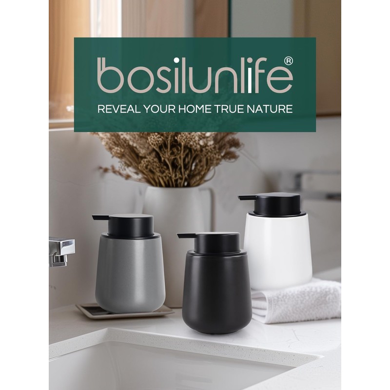 Bosilunlife Ceramic Soap Dispenser for Kitchen & Bathroom, 11 oz