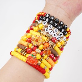 Jocbean Thanksgiving Pumpkin Charm Bracelet Set for Women Handmade Layering Fall Beads Bracelet, Small, Zinc, no gemstone