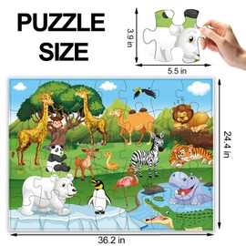 Jumbo Floor Puzzle for Kids, Jungle Animals, Large Jigsaw Puzzles 35 Piece for Kids Ages 3-5,Preschool Learning & Education Toys, Gifts for 4-8 Year Old Boys and Girls
