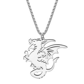 LONYOO Welsh Dragon Necklace Stainless Steel Pendant Jewellery Fantasy Dinosaur Gifts for Women Girls Trendy 18K Gold Charms, Stainless Steel, No Gemstone