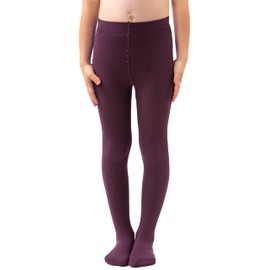 NOQ Girls Plain Knit Tights Footed Warm Opaque School Kid Stockings Ballet Dance Show Nursery, Prugna 8/9 years