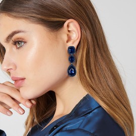 EVER FAITH Navy Blue Rhinestone Earrings for Women, Wedding Bridal Crystal Drop Dangle Chandelier Earrings