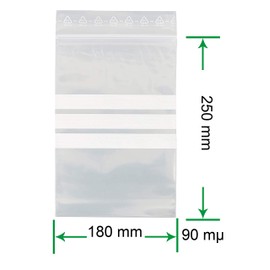 HeiGroup - HeiZip 100 x Ziplock Bags with Labelling Strips 180 x 250 mm, 90 mµ/MY (Extra Strong), Transparent, Resealable, Food-Safe