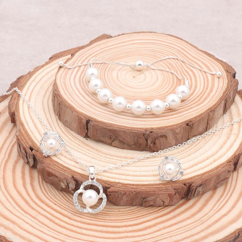 ZHUWE Bridesmaid Jewelry Set for Wedding, 4 SETS Silver Plated