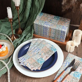 Epakh 200 Pcs Bulk Vintage Floral Guest Towels 2 Ply Disposable Boho Patchwork Dinner Napkins Retro Mid Century Flowers Decorative Hand Towels for Tea Party Spring Bathroom Wedding Holiday, 7.9 x 4.3"