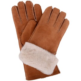 Snugrugs Women's Vicky, Sheepskin Glove With Fold Back Cuff, Beige (Chestnut), Large (7.5")
