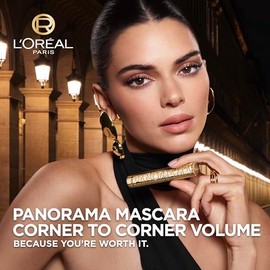 L'Oreal Paris Máscara Panorama Voluminosa, Máscara Voluminizante y Alargadora, Maquillaje Resistente al Agua y a las Manchas de Larga Duración, Negro, 0.33 Fl Oz