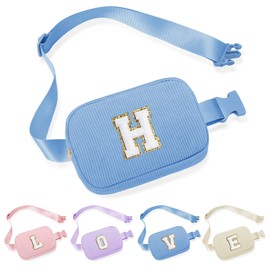 YOOLIFE Wedding Gifts, Bridesmaid Gifts, Friend Gifts for Women, Girls Birthday Gifts, Initial Belt Bag Fanny Pack Cross Body Bag, Bridesmaid Proposal Gifts Bridal Shower Gifts Bride Gifts (Blue H)