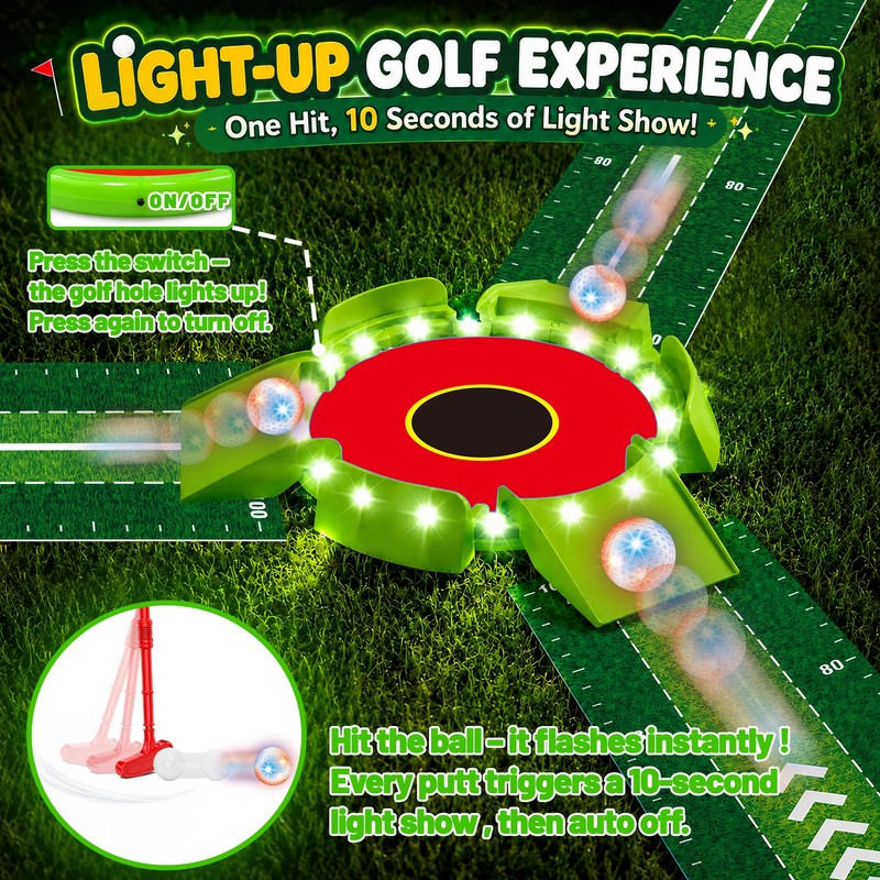 Kids Golf Toys Set, Light Up Golf Putting Indoor Game