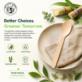 The Happy Garden Disposable Wooden Spoon, Pack of 100, 16 CM