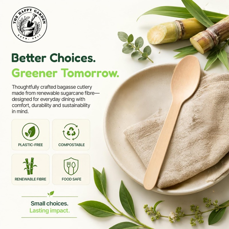 The Happy Garden Disposable Wooden Spoon, Pack of 100, 16