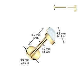 Pierced Owl 18GA ASTM F-136 Implant Grade Titanium Threadless Push-In Diamond Shaped Synthetic Opal Flat Back Stud (Silver Tone/White)
