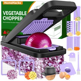HomeHacks Vegetable Chopper Vegetable Cutter, 12 in 1 Kitchen Gadget, Dicer, Slicer, Onion Cutter, Salad, Cheese Grater & Egg Separator - Multi-Functional Veggie Chopper Lid with Handle (Purple)