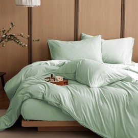 Luofanfei Cotton Bed Linen 135 x 200 cm Green Plain Pattern Renforce Cotton Bed Linen Set Breathable Duvet Cover Single Bed and Pillowcase 80 x 80 cm Soft and Non-Iron