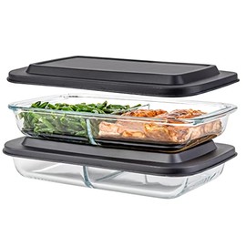 Pack of 2 Divided Glass Casserole Dish, Rectangular Bakeware Set 2.3 Qt Each, Oven to Table Clear Glass Lasagna Pan with Divider
