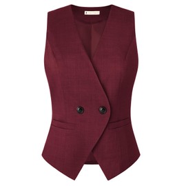 Belle Poque Waistcoats for Women UK Steampunk Waistcoat for Women V Neck Sleeveless Button Up Suit Vest for Tops Dark Red XL