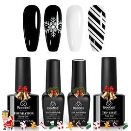 Beetles Gel Nail Polish Set - 4Pcs White Black Gel Polish Set with No Wipe Top&Base Coat Nail Polish Set Soak Off UV LED Lamp Manicure Salon DIY Home Christmas Gifts for Her Women