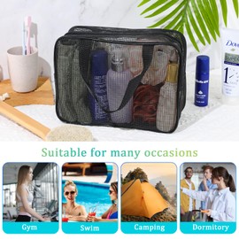 Portable Shower Bag, Black Mesh Carry Bag with Zip, Multifunctional Beach Bag, Toiletry Bag with Handle, Mesh Bag for Gym, Travel, Camping, College Dorm, Bathroom