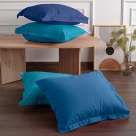 Turquoise Oxford Pillowcase Set (2 Pieces), 80 x 80 + 5 cm, 100% Cotton Ranforce, 155 Thread Count | Envelope Closure, Machine Washable at 30°C
