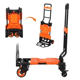 GarveeHome 2-in-1 Folding Hand Truck with Foldable Basket, 330 LB Dolly Cart with 2 Bungee Rope, Convertible Folding Hand Cart with 4 Wheels and Retractable Handle for Luggage, Travel, Moving, Office