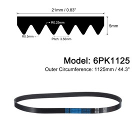sourcing map 6K443/6PK1125 Serpentine Belt 6 Ribs 1125mm Length x 21mm Width x 5mm Height, EPDM Poly V Belt, Multi Wedge Micro V Belt for Vehicle