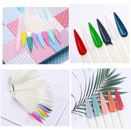 JZK 200 x Natural and clear false stiletto nail art tips colour display fan, stiletto nail swatch sticks with ring for nail art practice and swatching nail polish