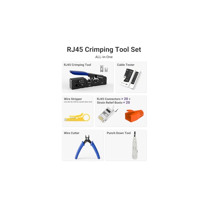 VCELINK RJ45 Crimp Tool, All-In-One Ethernet Pass Through Crimper for