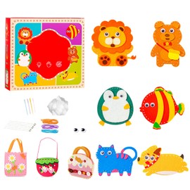 Counius Nähset Kinder,Children's Felt Craft Sets Nähen Kinder,Bastelset Kinder ab 6 Jahre DIY,Bastelset für Anfänger,Enthält 8 Niedliche Projekte, Stickgarn Plastiknadeln Füllwatte und 3 Filz Nähset