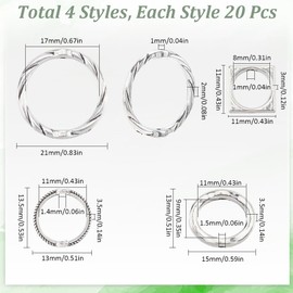 SUNNYCLUE 1 Box 80Pcs 4 Styles Silver Bead Frames Alloy Bead Frame Bulk Metal Antique Hollow Round Ring Square Spacer Charm Beading Frames for Jewelry Making Bracelet Necklace DIY Crafts Supplies