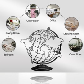 WADORN World Map Iron Wall Art Decorations, Black Metal Wall Art Decor, World Map Pattern Wall Sculptures for Home, Kitchen, Patio, Bedroom, Living Room, Bathroom, Outdoor Decoration
