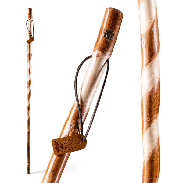 Brazos Rustic Wood Walking Stick, Twisted Hardwood, Traditional Style Handle, for Men & Women, Made in The USA, 55"