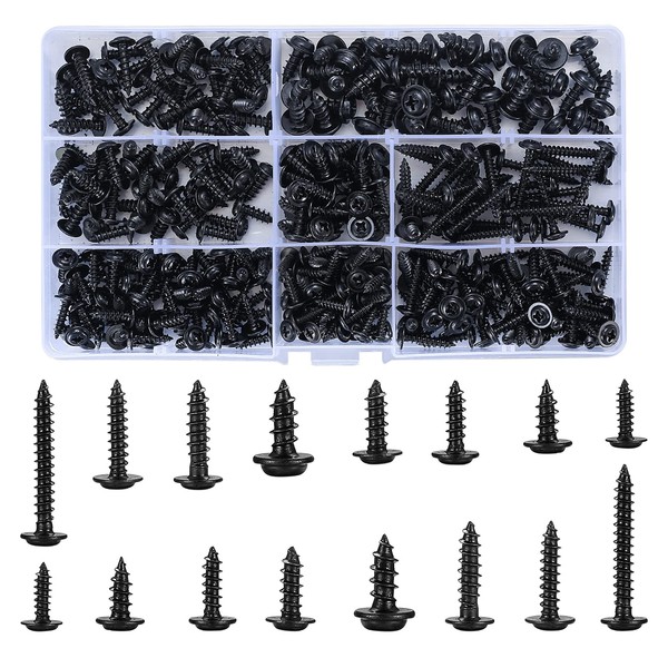 350 Pcs Self Tapping Wood Screws, M3 M3.5 M4 M8