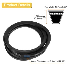 uxcell 5V1230 V-Belt, Classic Wrapped Rubber V-Belt 123" Outside Circumference x 0.62" Width x 0.53" Height for Industrial Machinery Equipment, Black