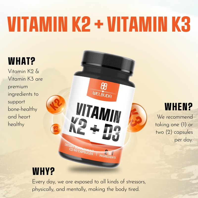 Vitamin K2 and D3 Supplement - 60 Capsules for 2