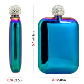 TOCCOOL Rhinestone Cap Stainless Steel Wine Bottles, Pocket Drinking Flask, Crystal Decanter Stainless Steel Wine Pot for Men Women (6oz, Colorful)