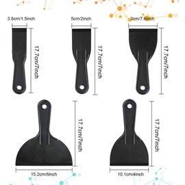 LYTIVAGEN 5 Piece Spatula Plastic Painter's Spatula Spatula Flexible Spatula Set 1.5/2/3/4/6 Inch Spatula Scraper Tool for Smoothing Glue, Plaster and Other Sealants, Black