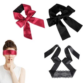 Satin Eye Mask Sleep Mask, 2pcs Soft Blindfold Valentine Couples Travel Nap Meditation (Including Lace Eye Masks)