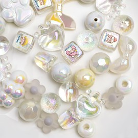 Niziky 100g Large Assorted Acrylic Beads for Crafts, 20mm White AB Color Butterfly Flower Heart Star Square Round Shape Loose Beads, Acrylic Beads for Keychain Makin Phone Charms DIY Crafts