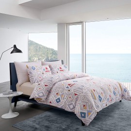 GETIANN Soft Bedding Duvet Cover Set King White Kid Comforter Cover 104"x90" with 2 Pillow Shams Geometry Bedding Set Hotel Quality