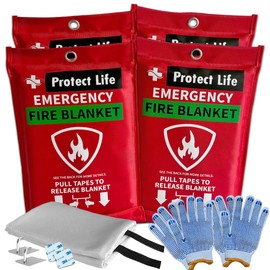 Protect Life Emergency Fire Blanket for Home & Kitchen, 40" x 40" Fiberglass Flame Retardant Fabric for Cooking & Clothing Mishaps, Fire Blankets Emergency for Home Safety, Camping & More (4 Pack)