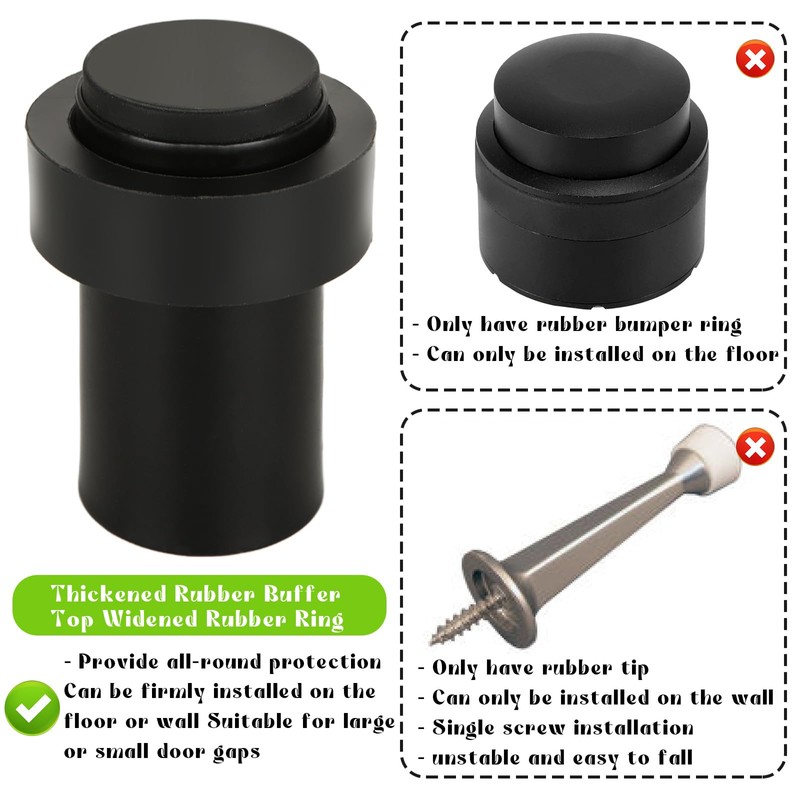LDHHYH 6 PCS Black Door Stoppers, 2.3inch Stainless Steel Wall