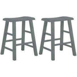 eHemco Heavy-Duty Saddle Seat Kitchen Counter Height Barstools, 24 Inches, Gray, Set of 2