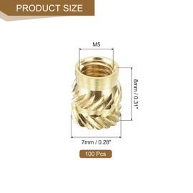 sourcing map 100Pcs M5x8x7mm Knurled Insert Nut, Brass Knurled Threaded Insert Embedment Nuts 3D Printing Brass Nuts for 3D Printing Parts Laptop Automotive Plastic Shell