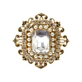 Antique Rhinestone Brooch for Women Girls Gold Tone Vintage Baroque Rectangle Crystal Shell Pearl Boho Victorian Style Brooch Pin Elegant Xmas Festival Ornament Jewelry Gift, Metal, Cubic Zirconia