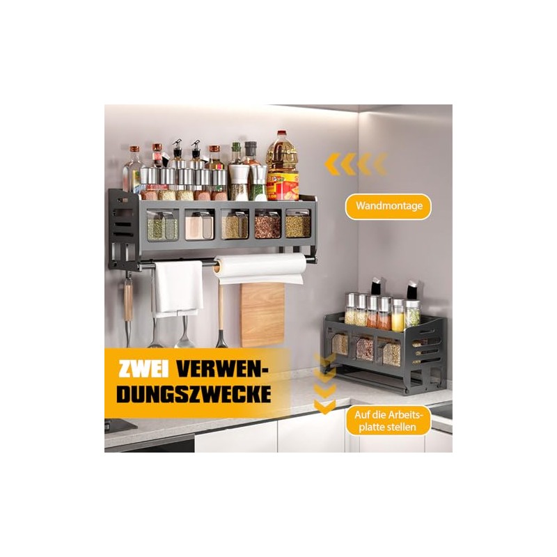 Spice Rack with Spice Boxes, Kitchen Shelf Wall with Kitchen