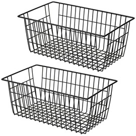 SANNO Metal Wire Storage Baskets, Farmhouse Baskets Large Refrigerator Freezer Storage Metal Basket Pantry Organizer Storage Bin Baskets Kitchen Cabinets Black