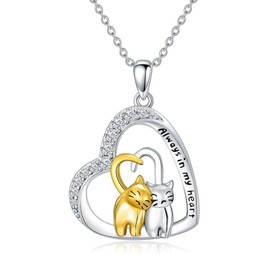Flpruy Cat Necklace 925 Sterling Silver 2 Cat Pendant Cat Jewelry Cat Necklace with Girls Gifts for Women