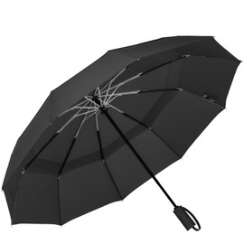 LANBRELLA Travel Umbrella, Compact Folding Vented Double Canopy Auto Open Close 10 Rib - E3.1 Black