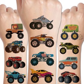 CHARLENT Temporary Monster Truck Tattoos for Kids, 10 Pieces Monster Truck Tattoos for Birthday Party Supplies for Boys